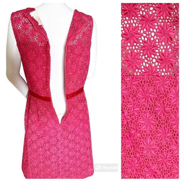 NWT. COLLETTE DINNIGAN Pink/Berry Short Day Lace Dress. Size L. - Picture 5 of 10